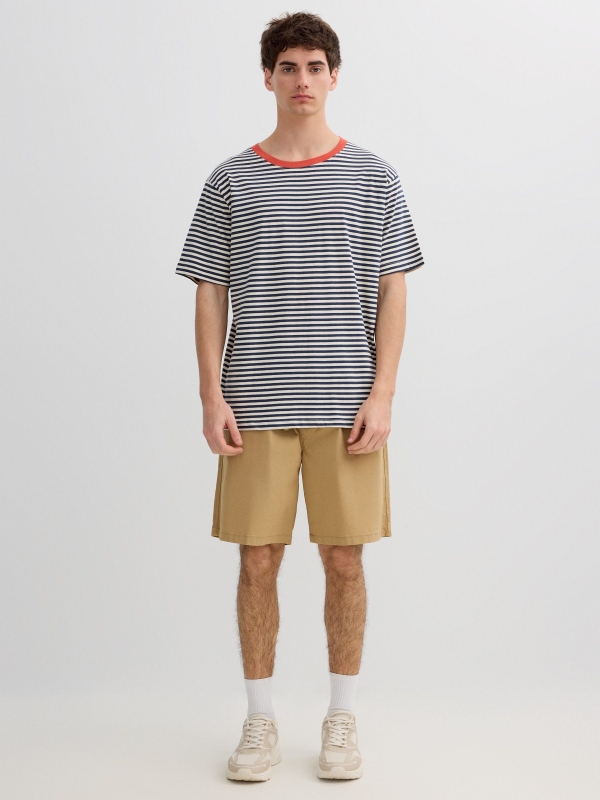 Casual striped shirt petrol blue front view