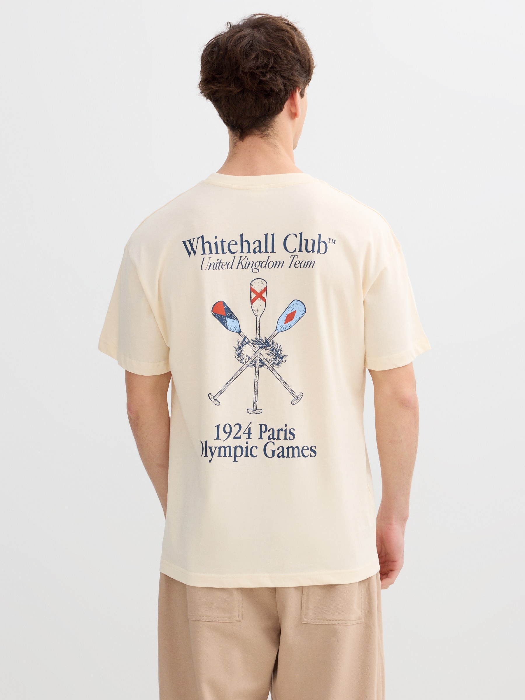 Camiseta Olympic Games off white vista meia frontal