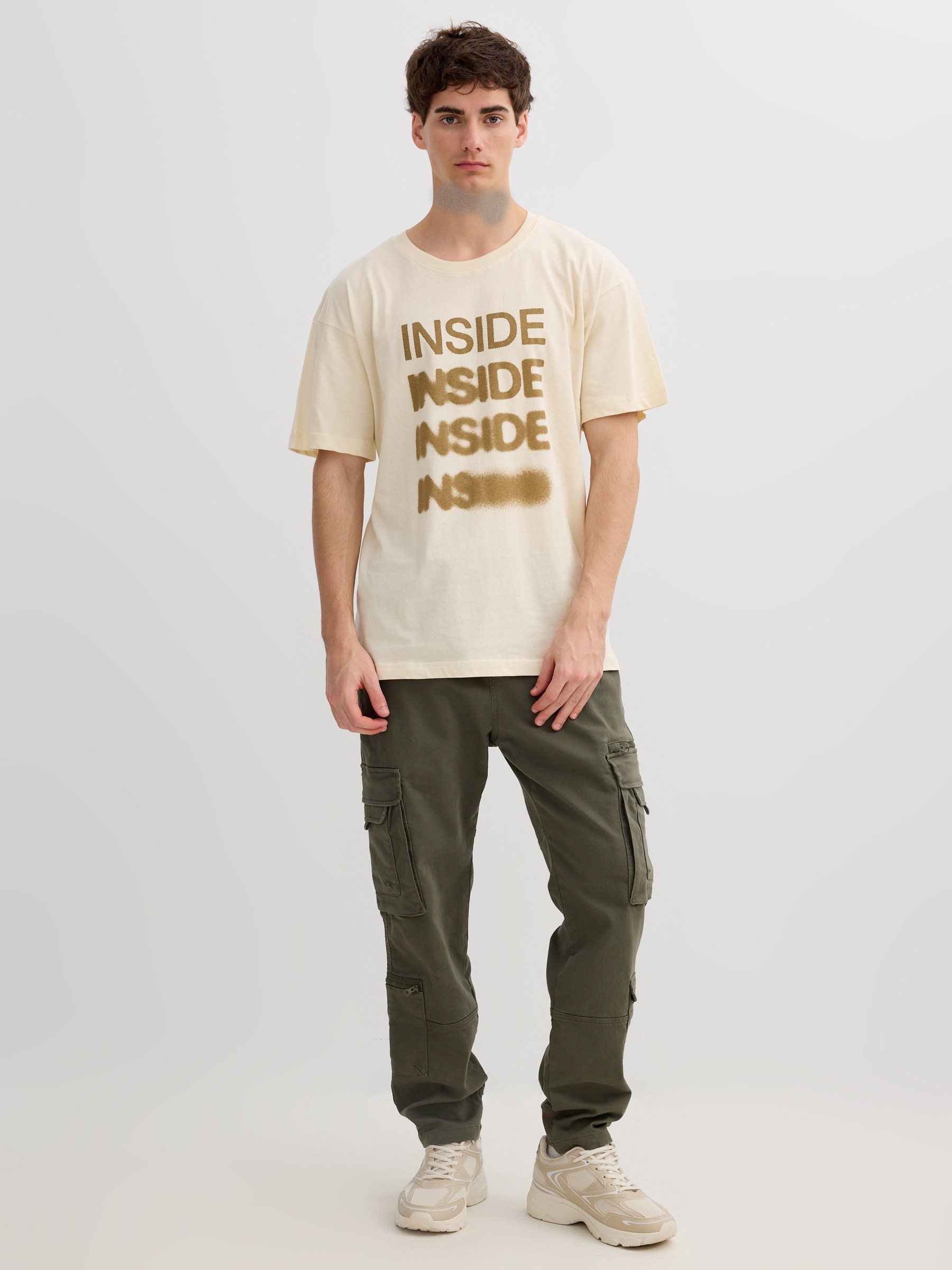 Striped t-shirt with graphic Inside text off white middle front view