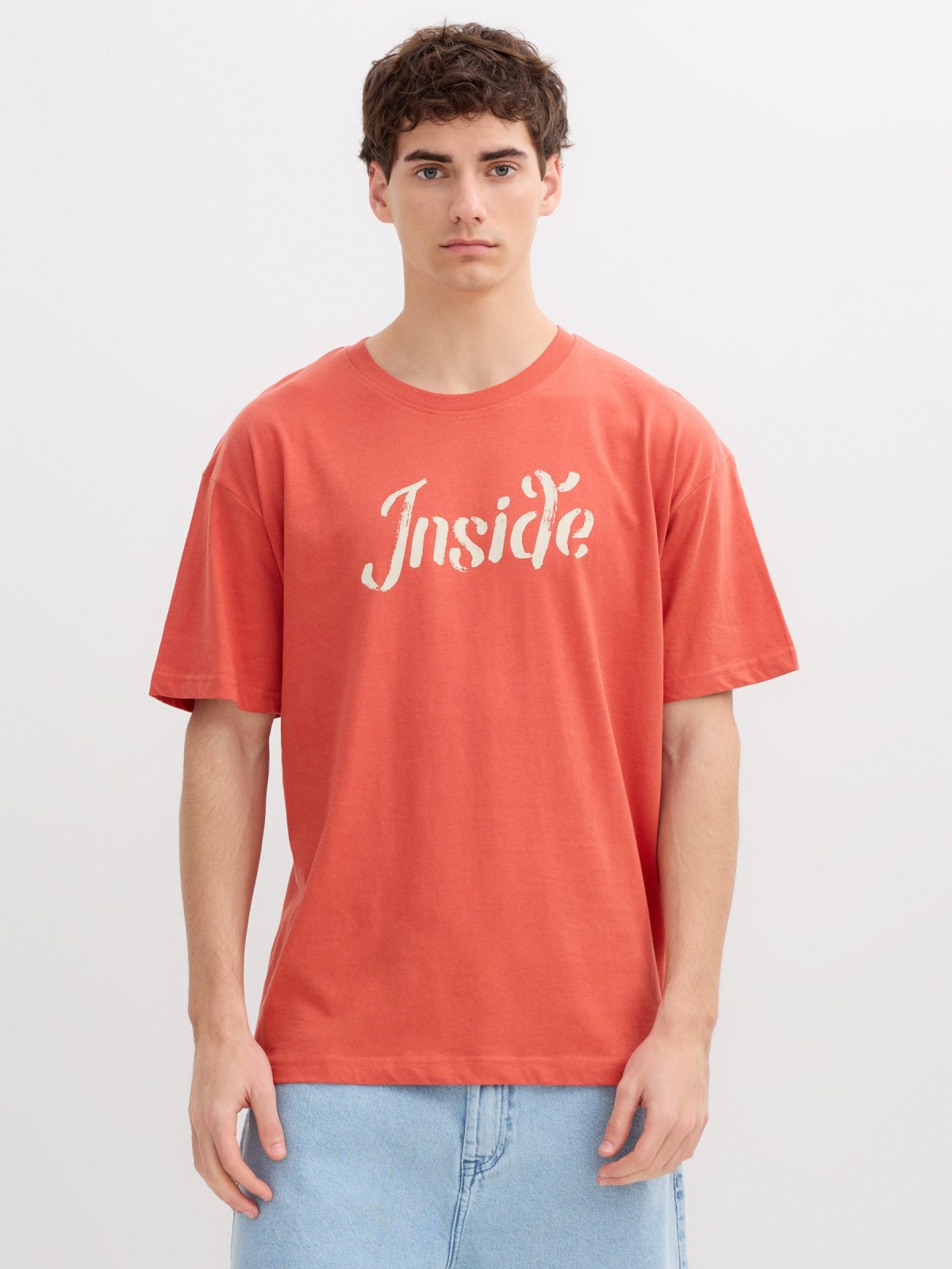 Inside Short Sleeve T-Shirt brick red middle front view