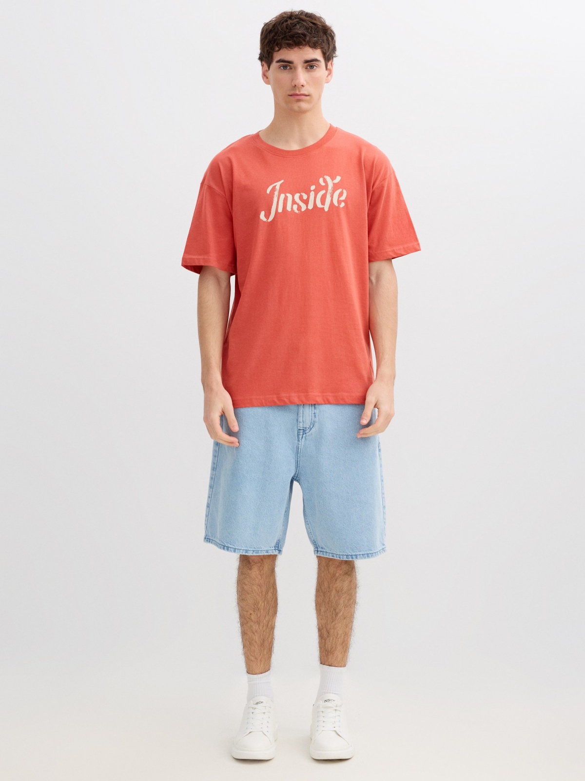 Inside Short Sleeve T-Shirt brick red front view