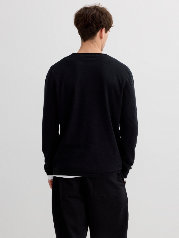 Basic round neck jersey black middle back view