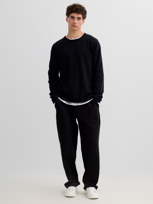 Basic round neck jersey black front view