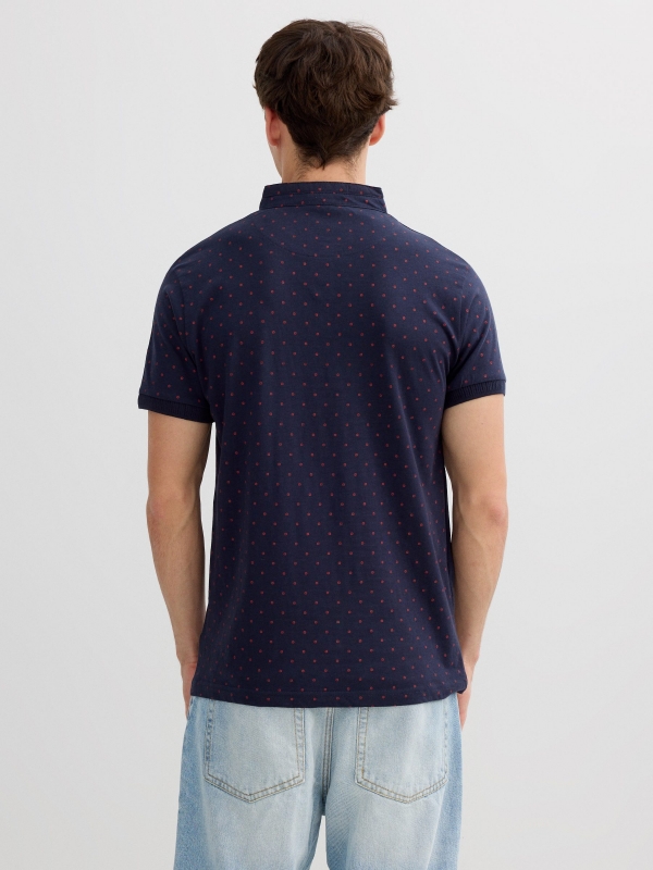 Mao collar polo pocket navy middle back view