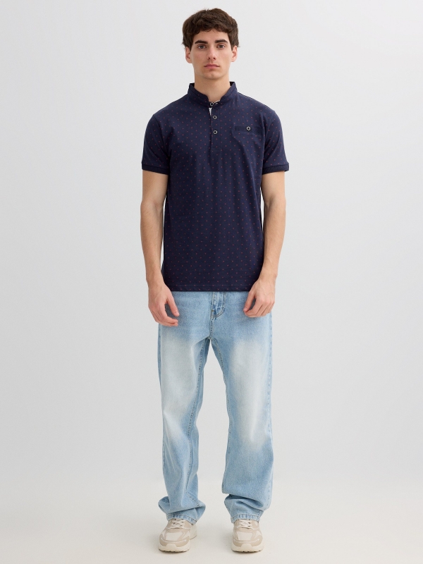 Polo cuello mao bolsillo azul marino vista general frontal