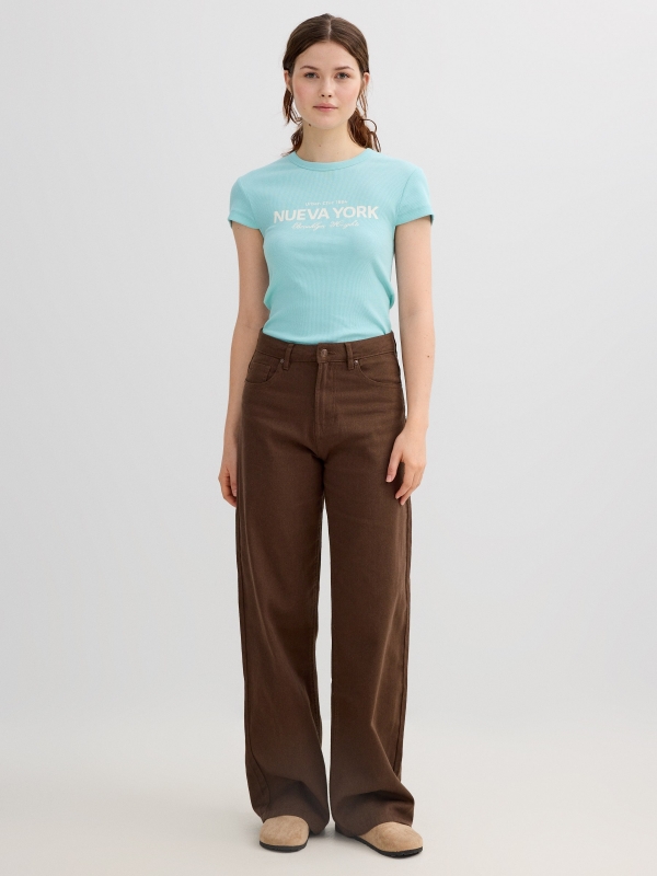 Camiseta rib Nova Iorque azul claro vista geral frontal