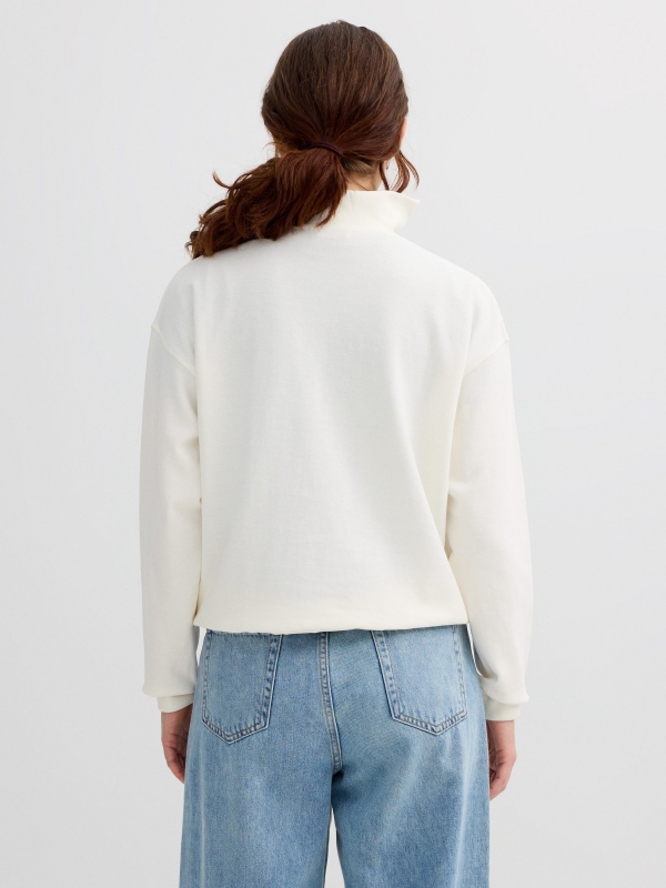 Perkins collar zip sweatshirt off white middle back view