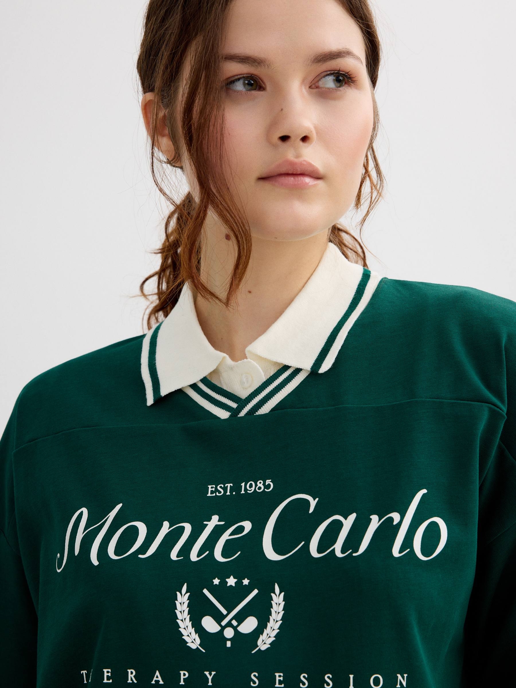 Monte Carlo cotton t-shirt dark green middle front view