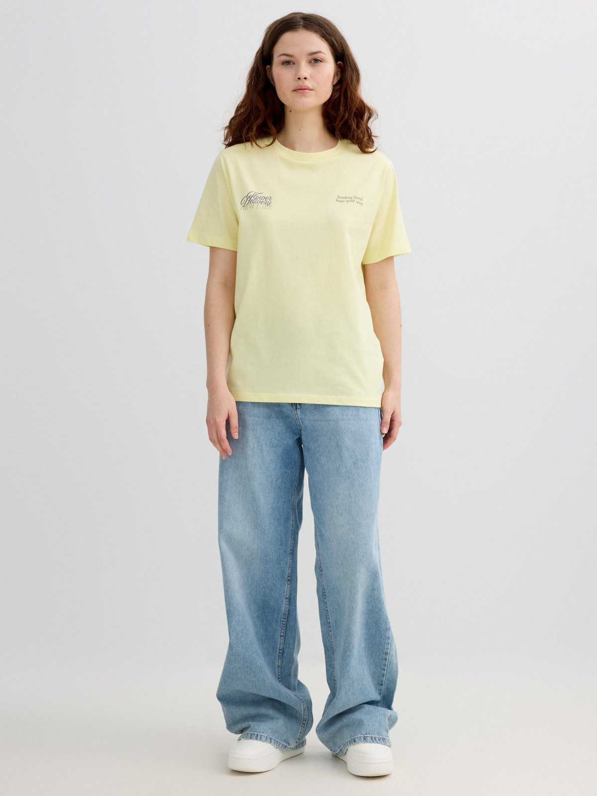 Camiseta algodón Flower amarillo pastel vista general frontal