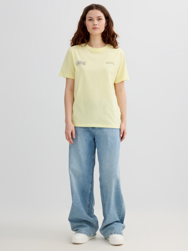Camiseta algodão Flower amarelo pastel vista geral frontal