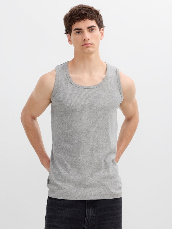 Camiseta tirantes canalé básica gris vista media frontal