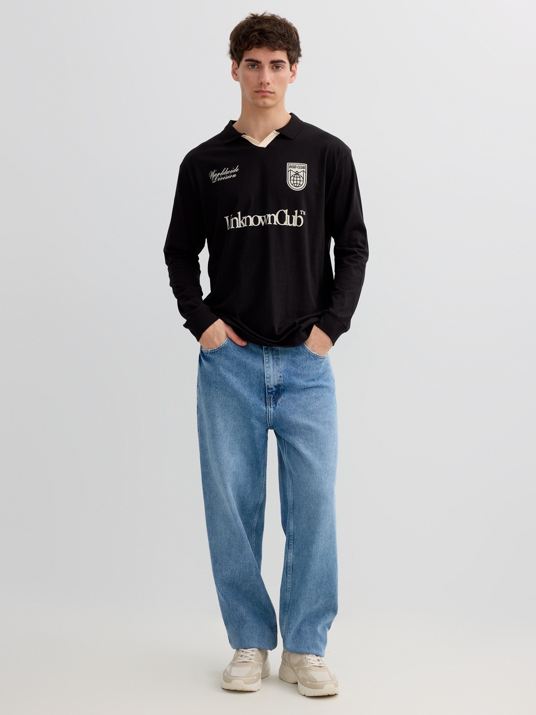 Long sleeve polo Unknown Club black middle front view