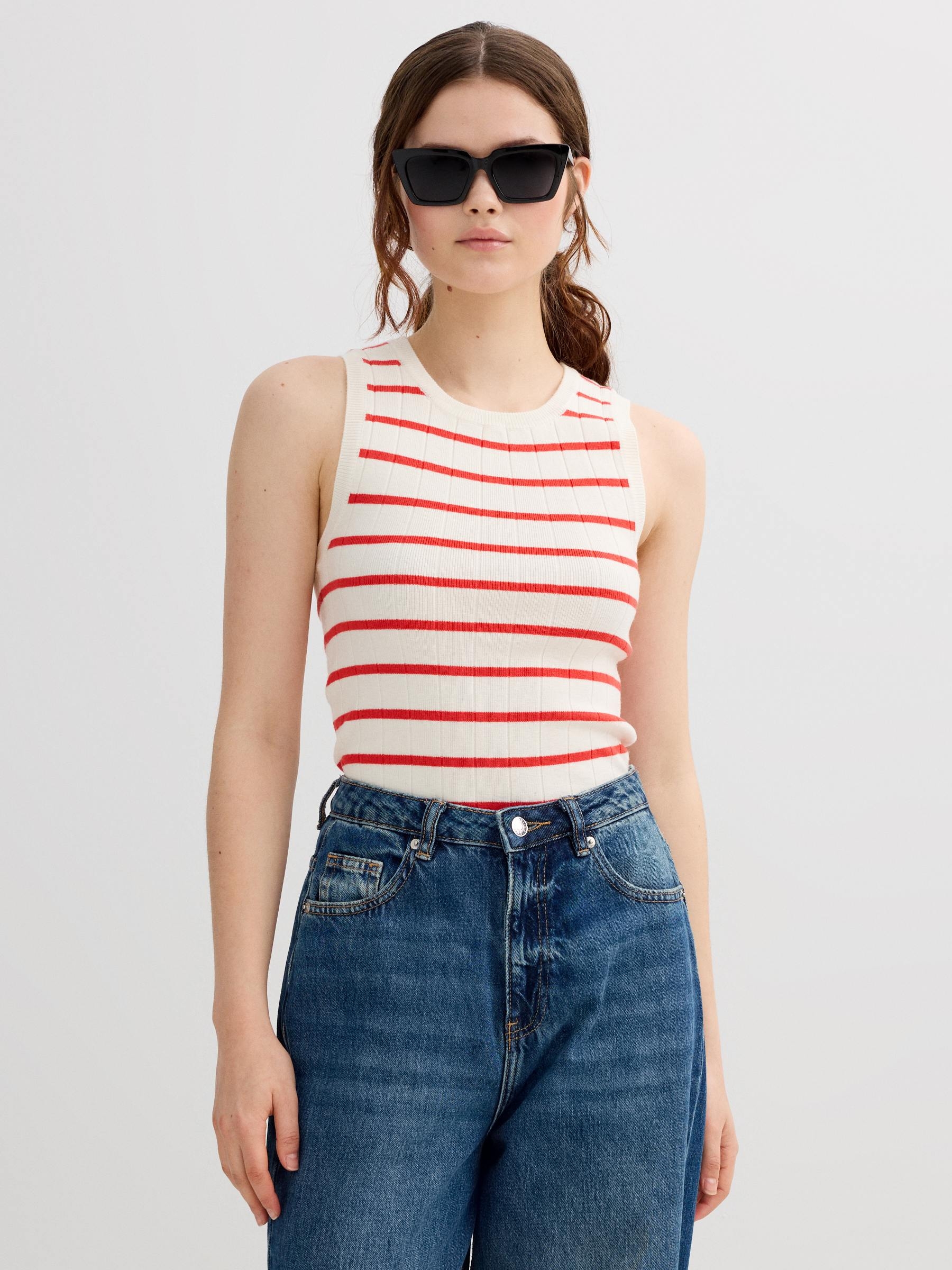 INSIDE Top tricotosa rayas sin mangas, Rojo, L