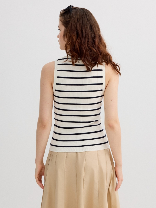 Sleeveless striped knit top navy middle back view