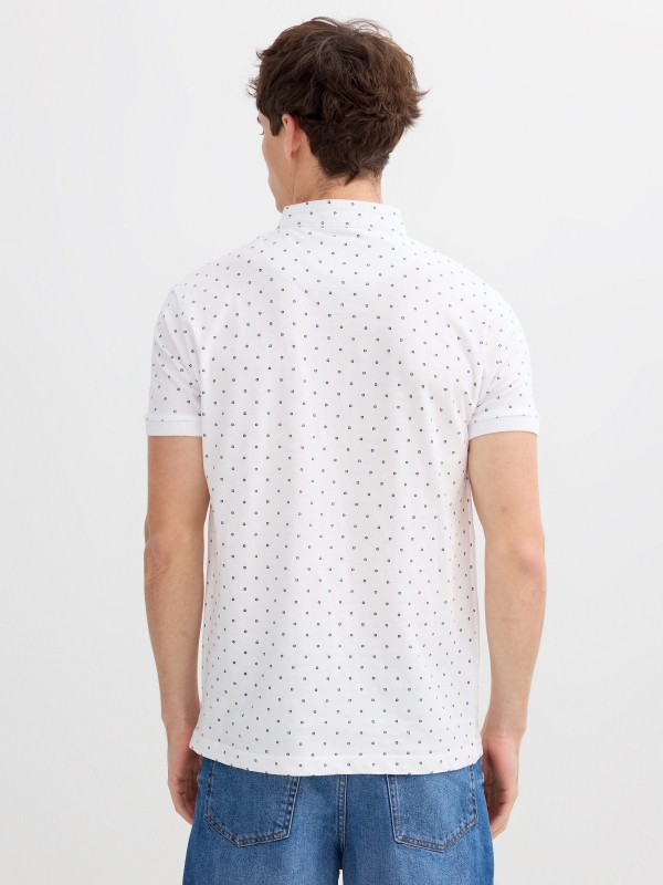 Mao collar polo pocket white middle back view
