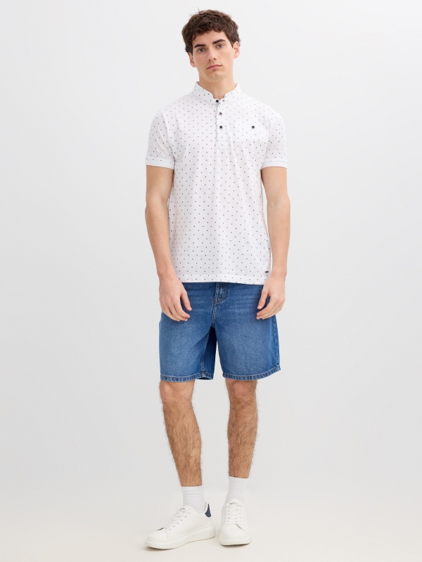 Mao collar polo pocket white front view