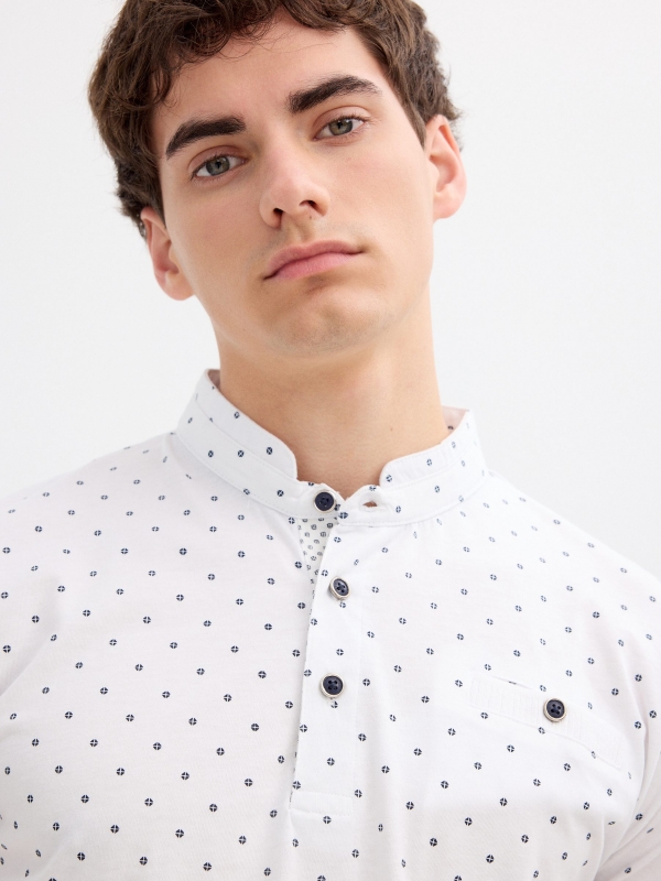 Mao collar polo pocket white detail view