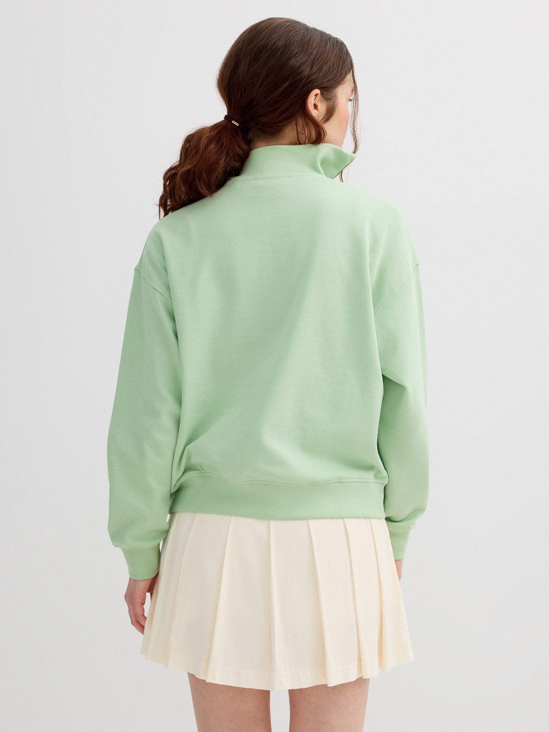 Perkins collar zip sweatshirt light green middle front view