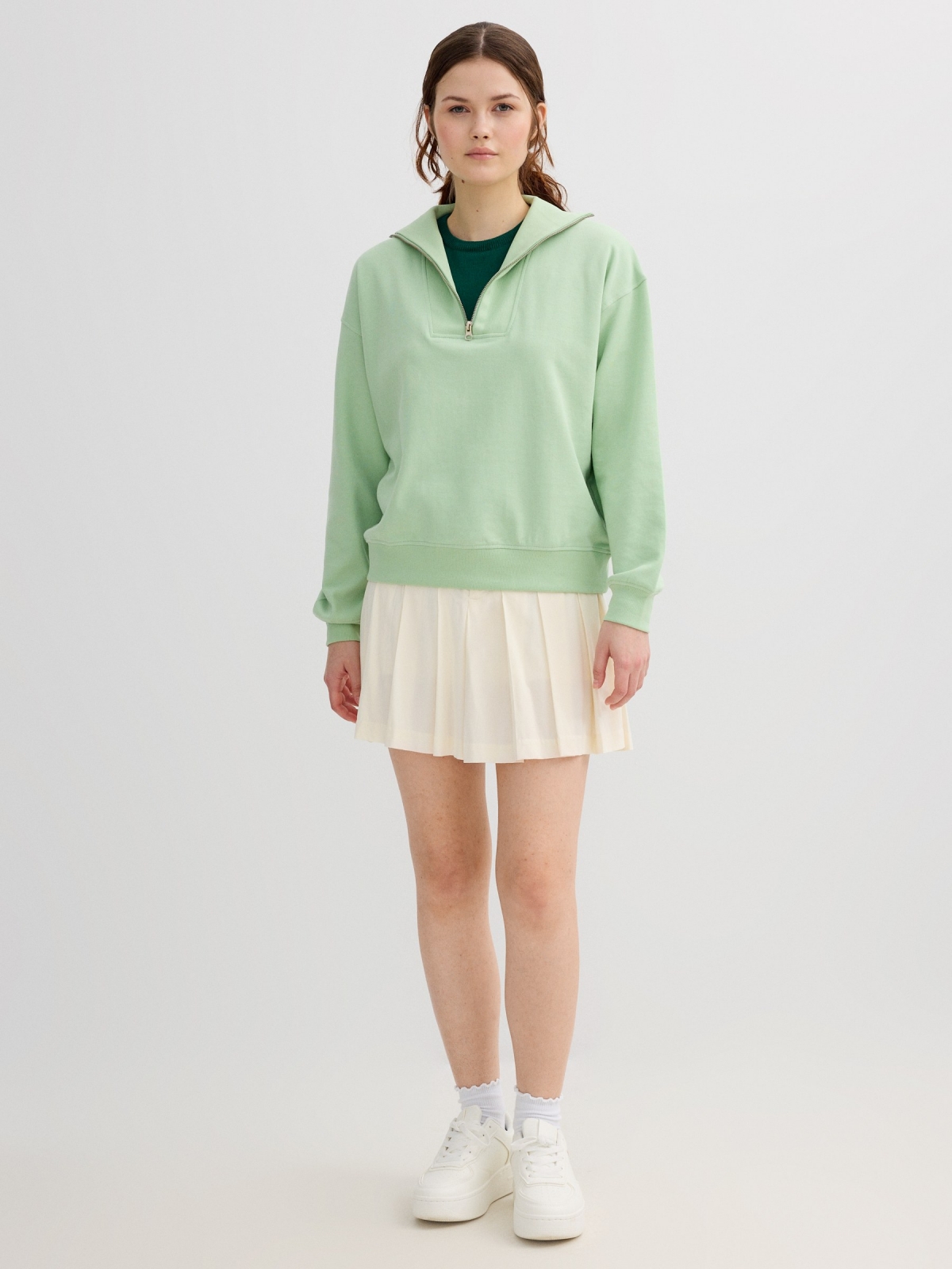 Perkins collar zip sweatshirt light green front view