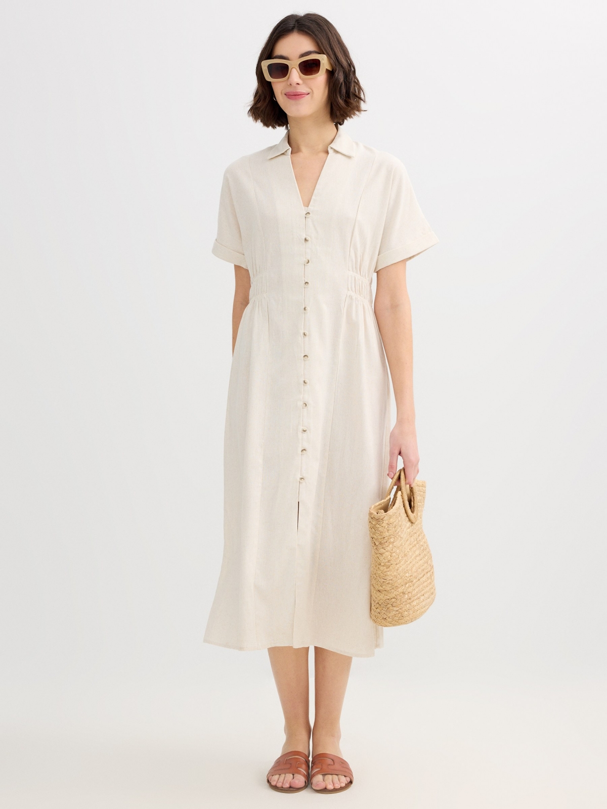 Vestido camisero midi de lino