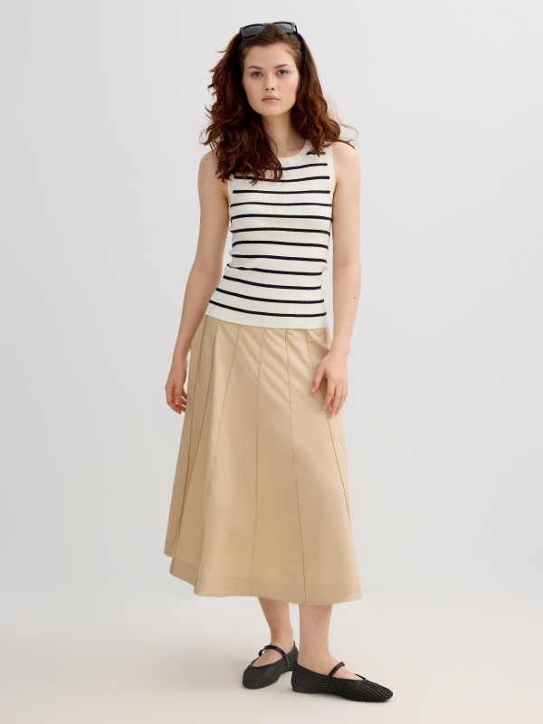 Midi flared skirt sand middle front view