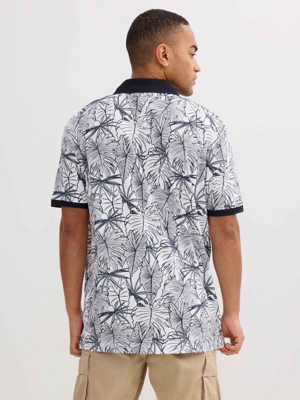 Short-sleeve tropical polo white middle back view
