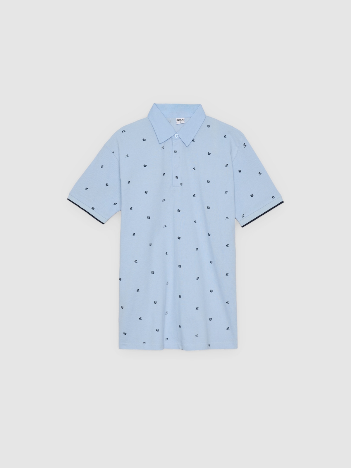%Pto% Blue piqué polo with mini print light blue front view