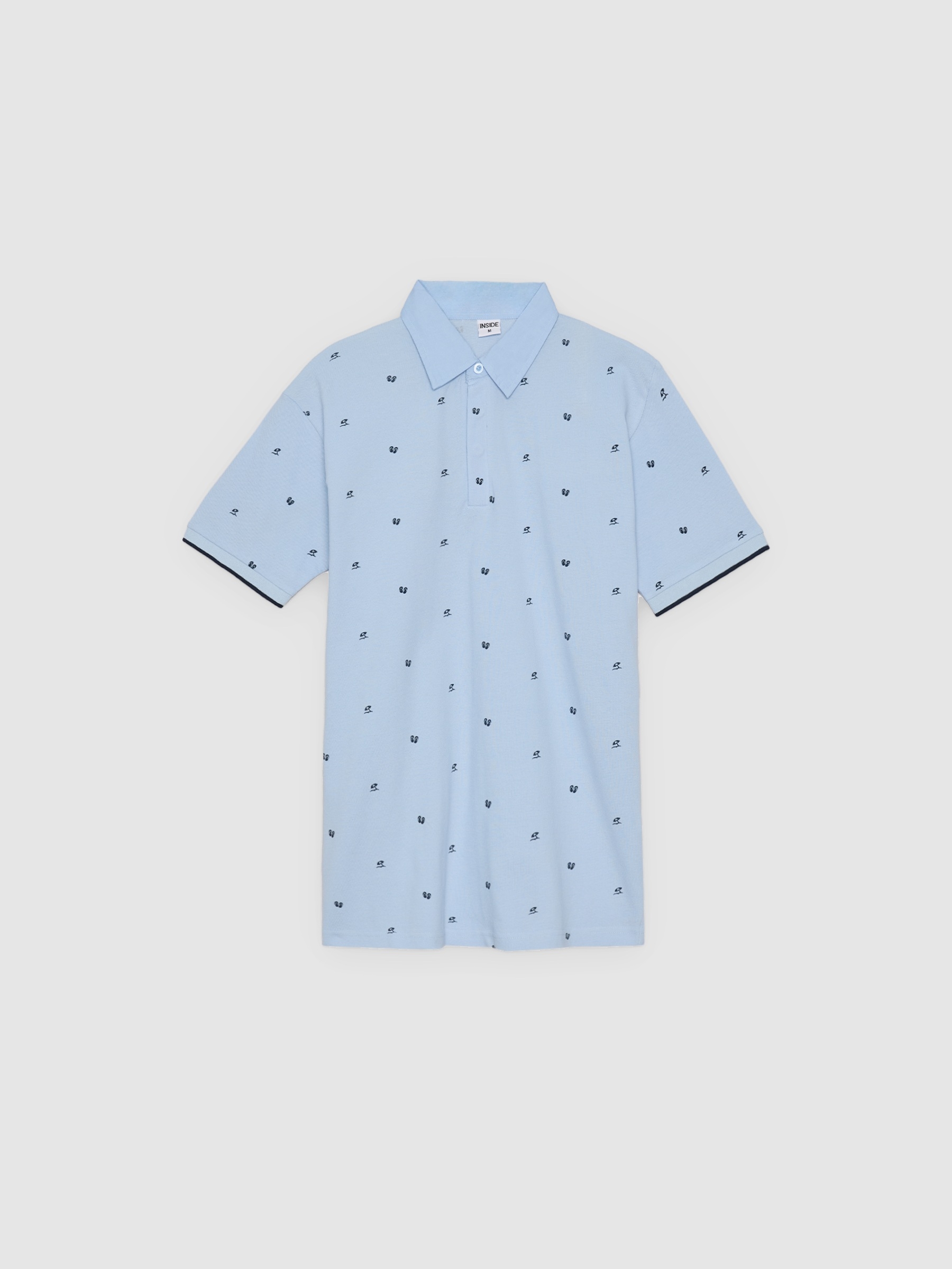 Polo piqué azul con miniprint azul claro vista media frontal