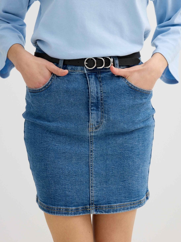 Fitted denim miniskirt blue detail view