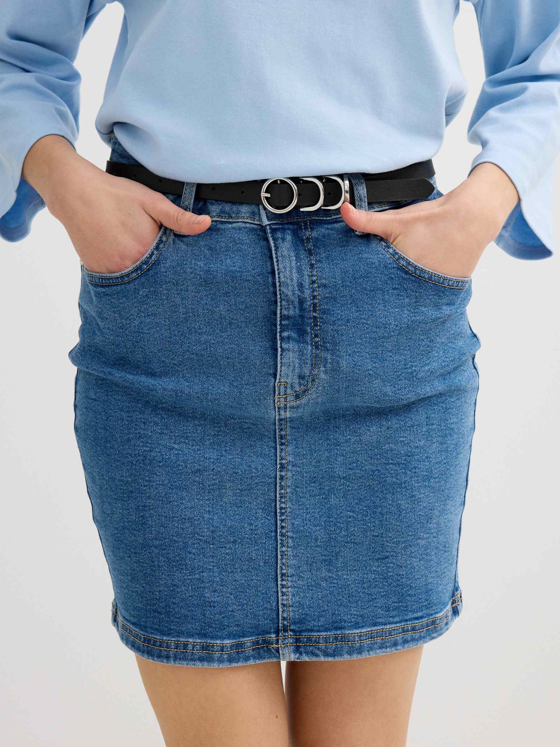 Fitted denim miniskirt blue middle front view