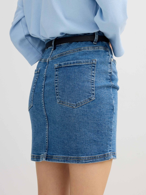 Fitted denim miniskirt blue detail view