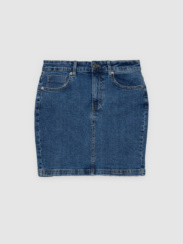  Fitted denim miniskirt blue front view