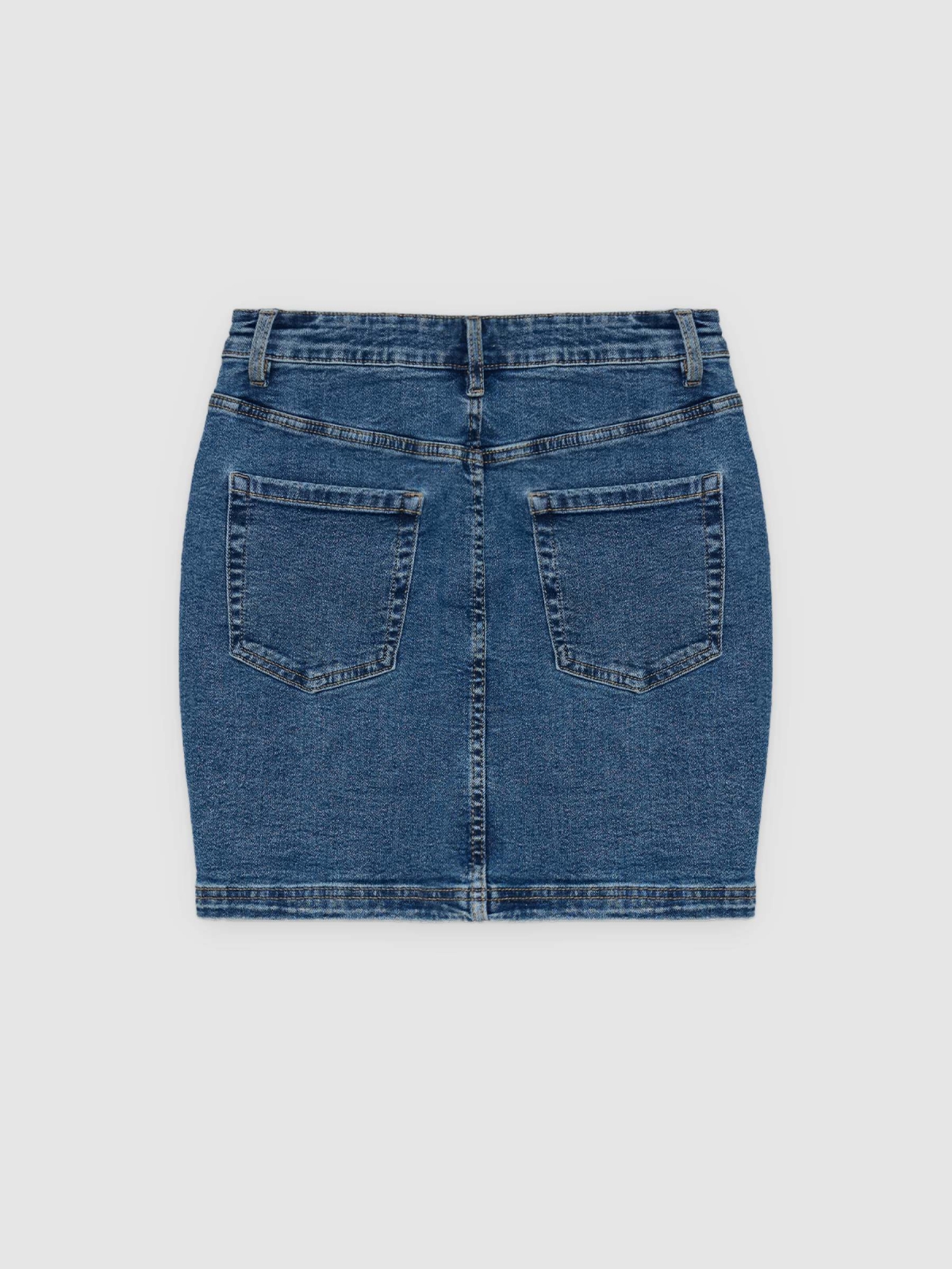 Fitted denim miniskirt blue back view