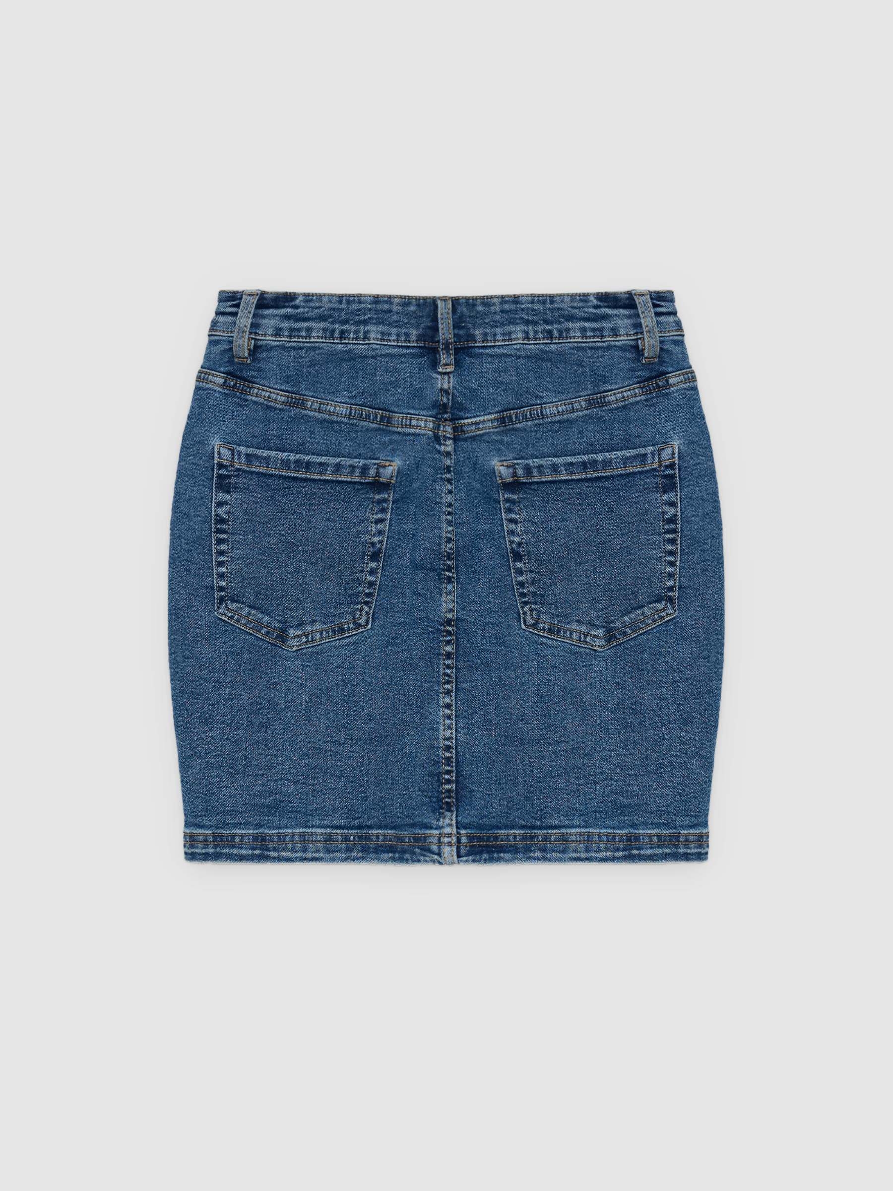 Fitted denim miniskirt blue middle front view