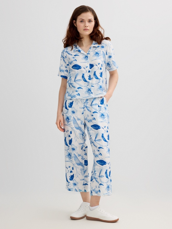 Short sleeve floral shirt white front view