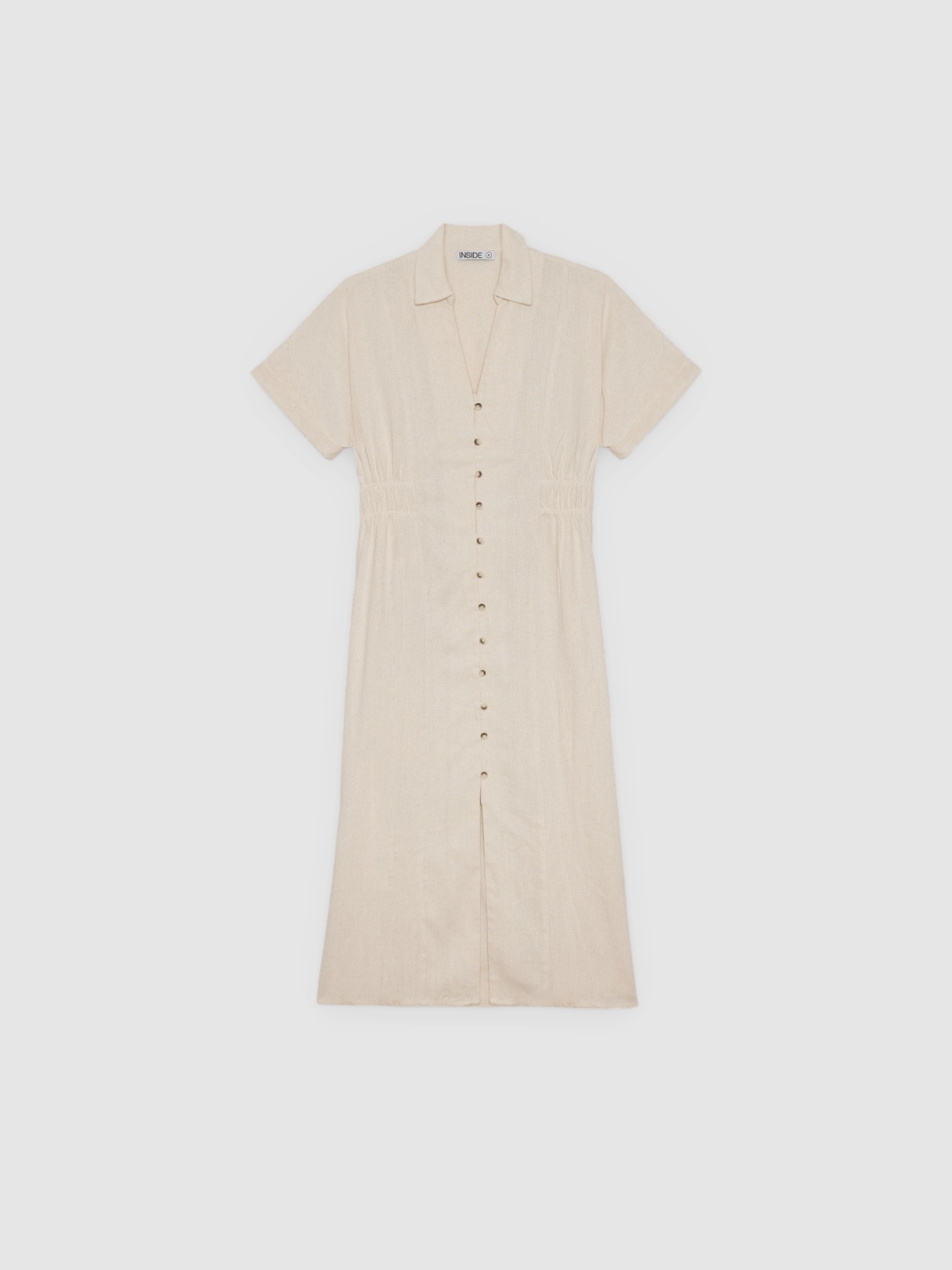 %Pto% Linen midi shirt dress beige front view