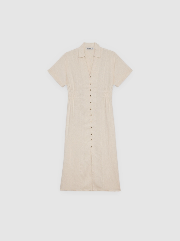  Linen midi shirt dress beige front view