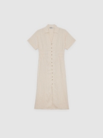 %Pto% Vestido camisero midi de lino beige vista frontal