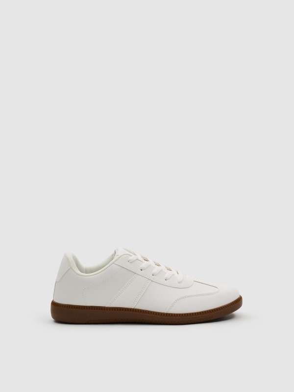 Synthetic leather sports shoes with rubber sole white