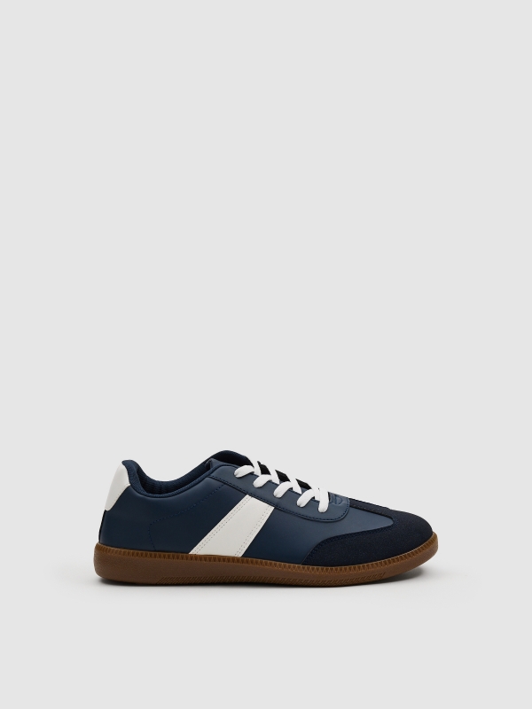 Combined faux leather sports shoes blue