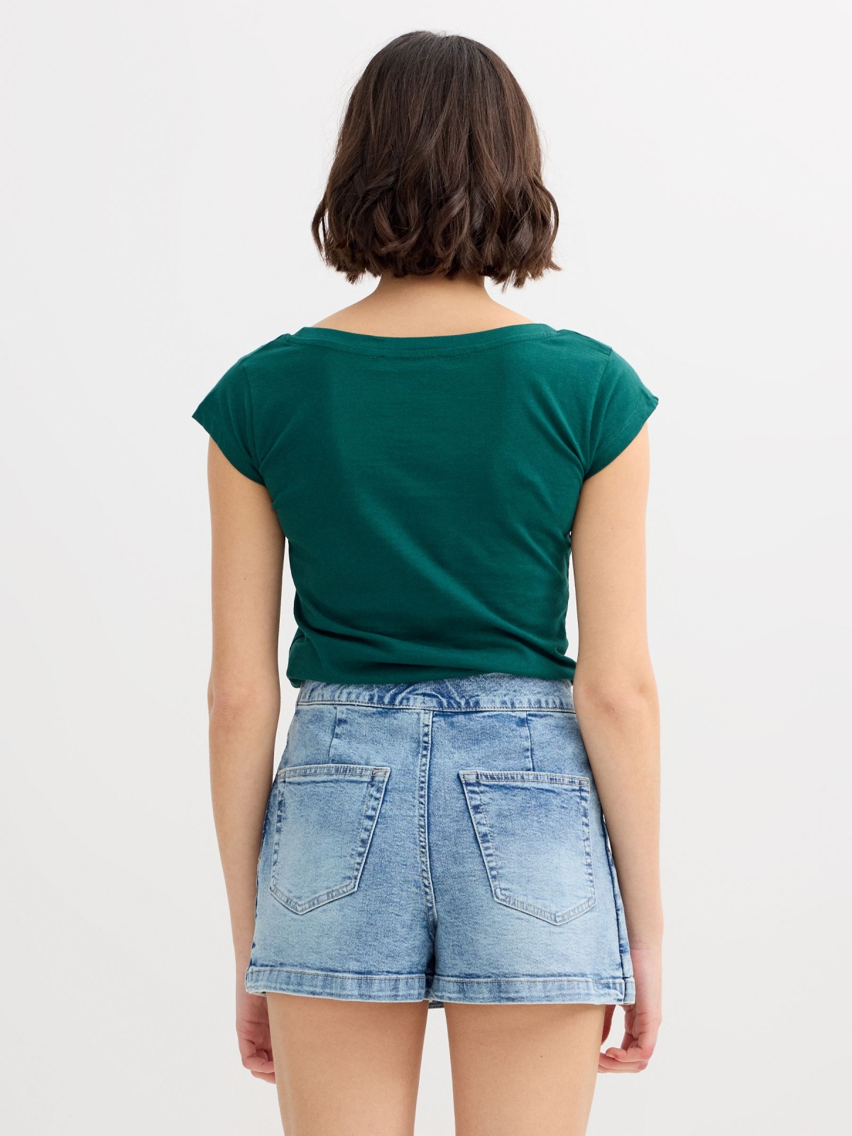 Camiseta ramen algodón verde oscuro vista media trasera