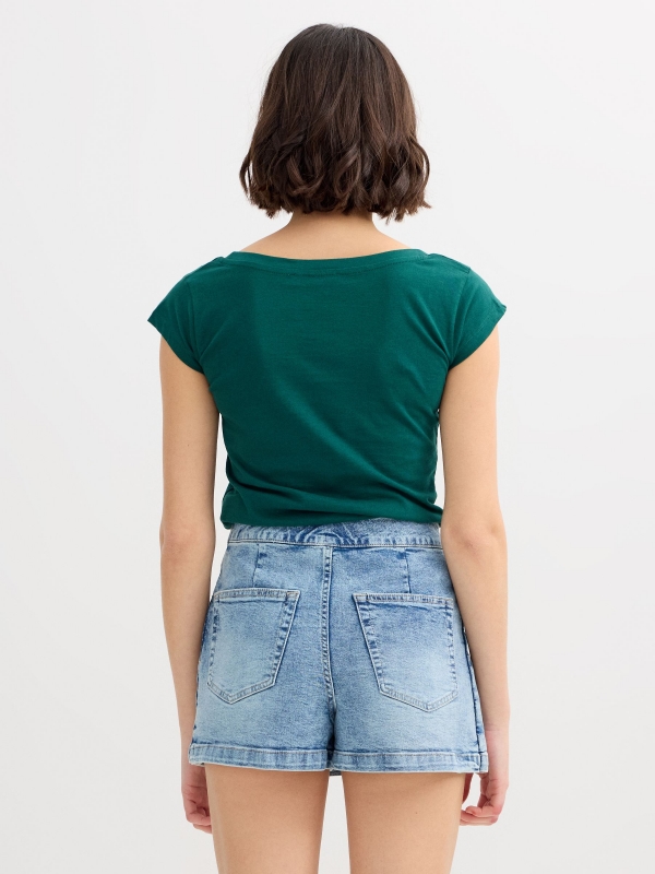 Camiseta ramen algodón verde oscuro vista media trasera