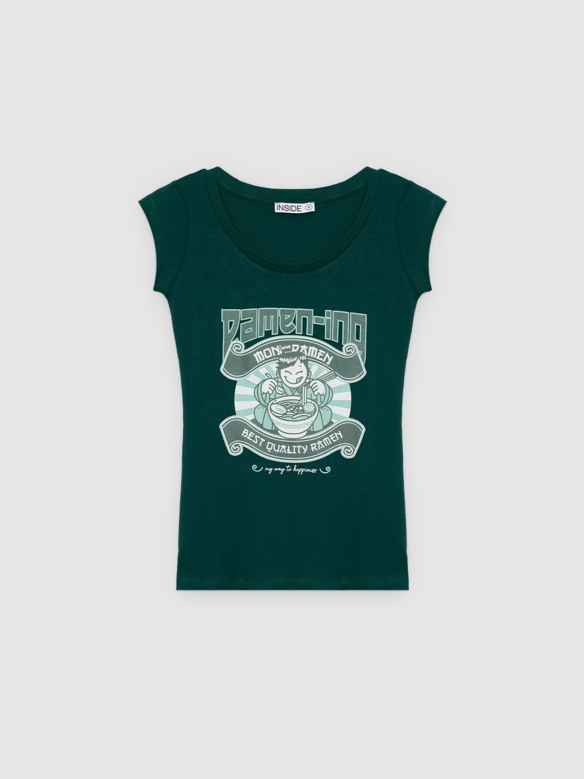 %Pto% Camiseta ramen algodão verde escuro vista frontal