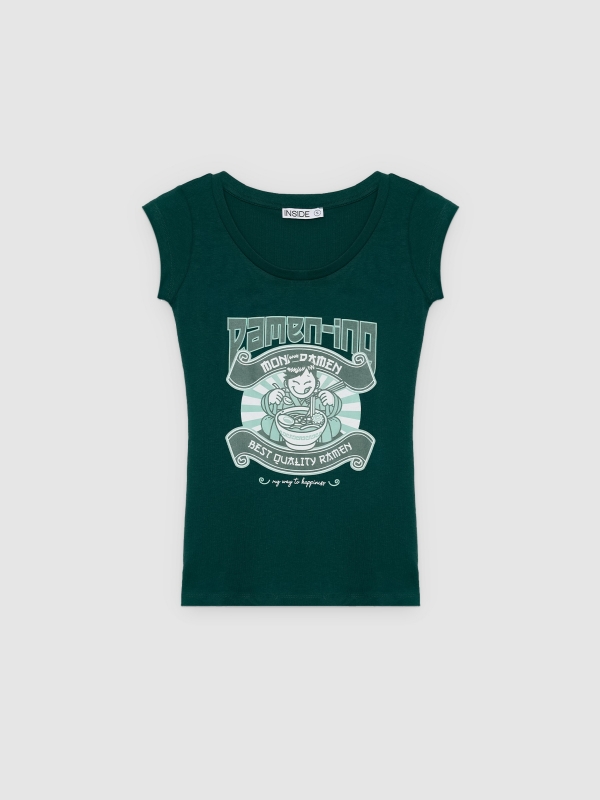 Camiseta ramen algodón verde oscuro vista frontal