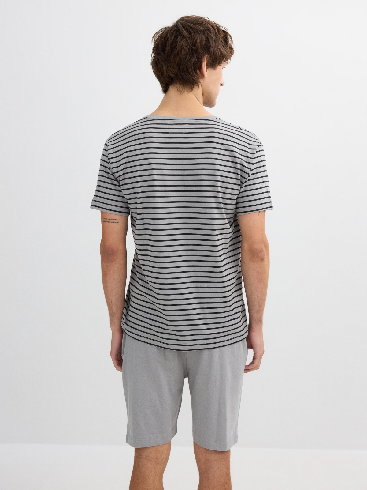 Striped cotton pajama grey middle front view