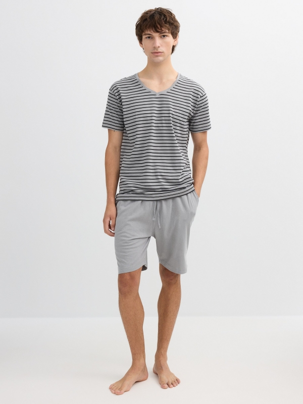 Striped cotton pajama grey middle back view