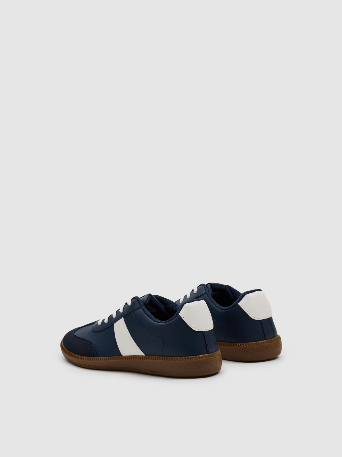 Combined faux leather sports shoes blue 45º back view