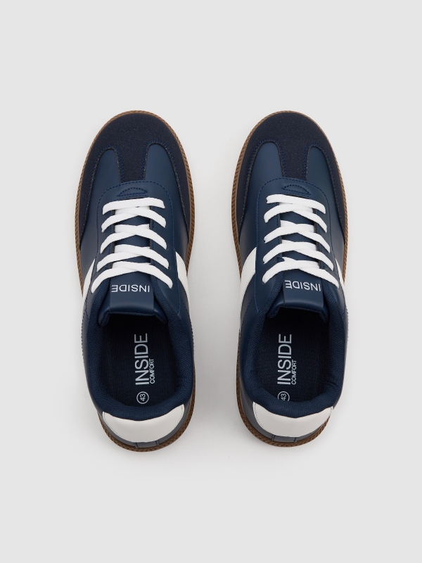 Combined faux leather sports shoes blue zenithal view