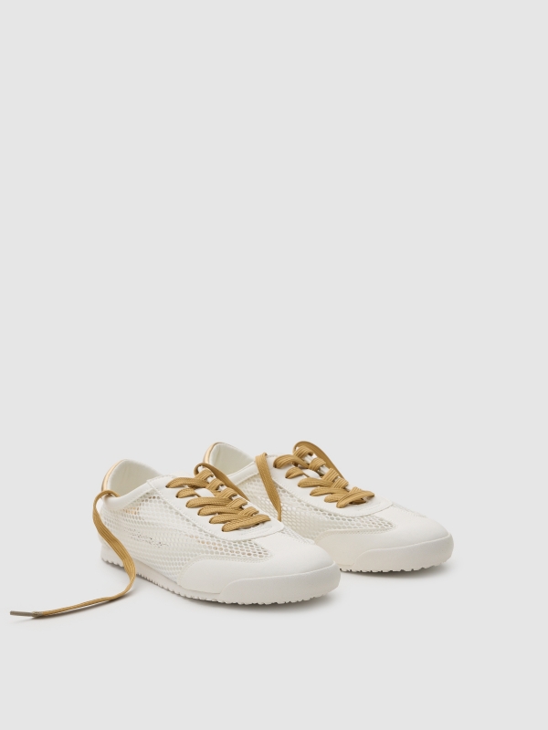 Zapatillas de lona bordada blanco vista frontal 45º