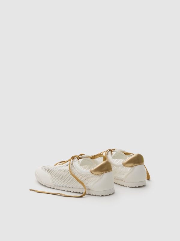 Zapatillas de lona bordada blanco vista trasera 45º